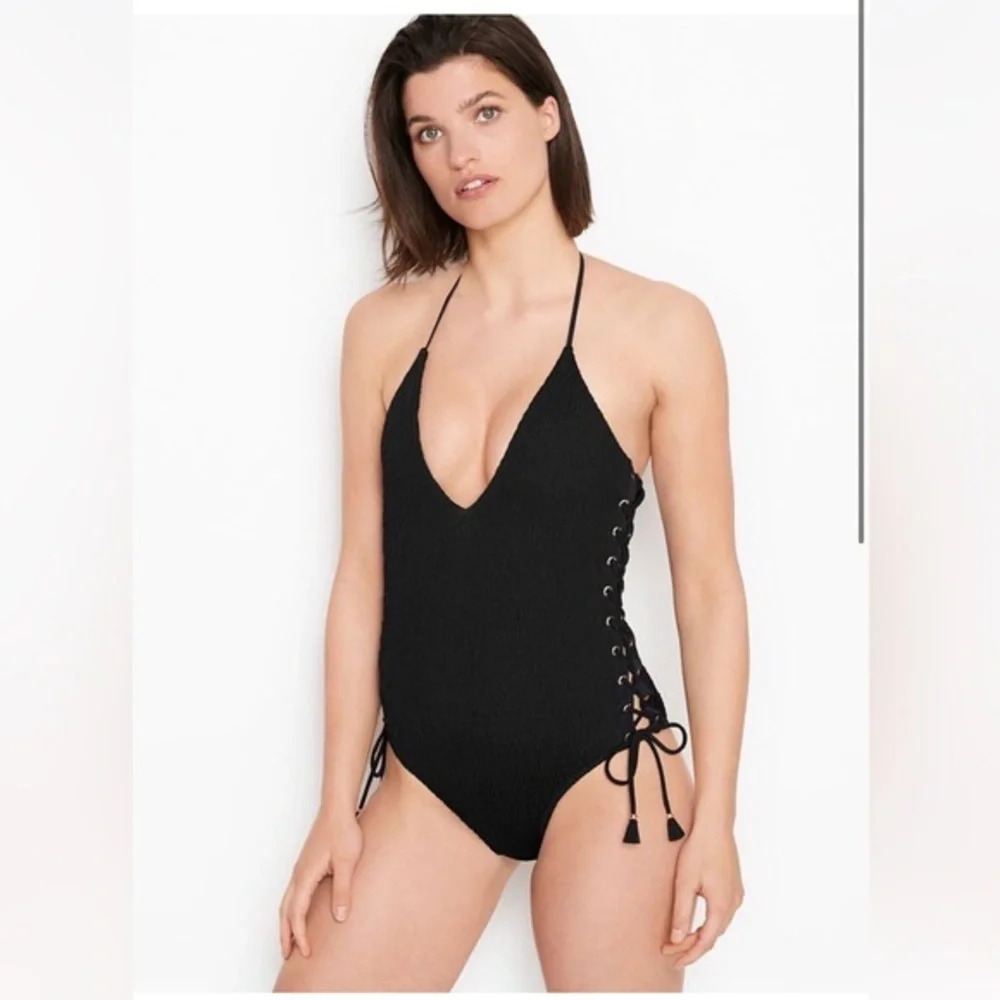Victorias Secret Smocked Lace Up One Piece Monokini Swim - Picture 6 of 14